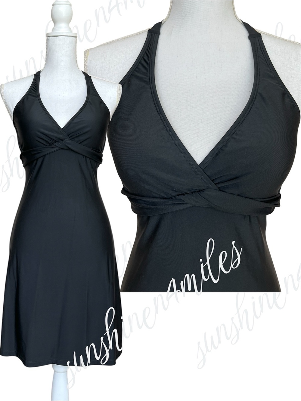 ATHLETA Black TARA Halter Swim Dress UPF50+ Bra-size 32D/DD SMALL #492068